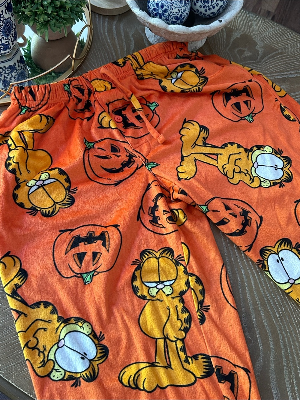 Men’s Garfield Halloween Holiday Pumpkin Orange Pajama Pants Medium